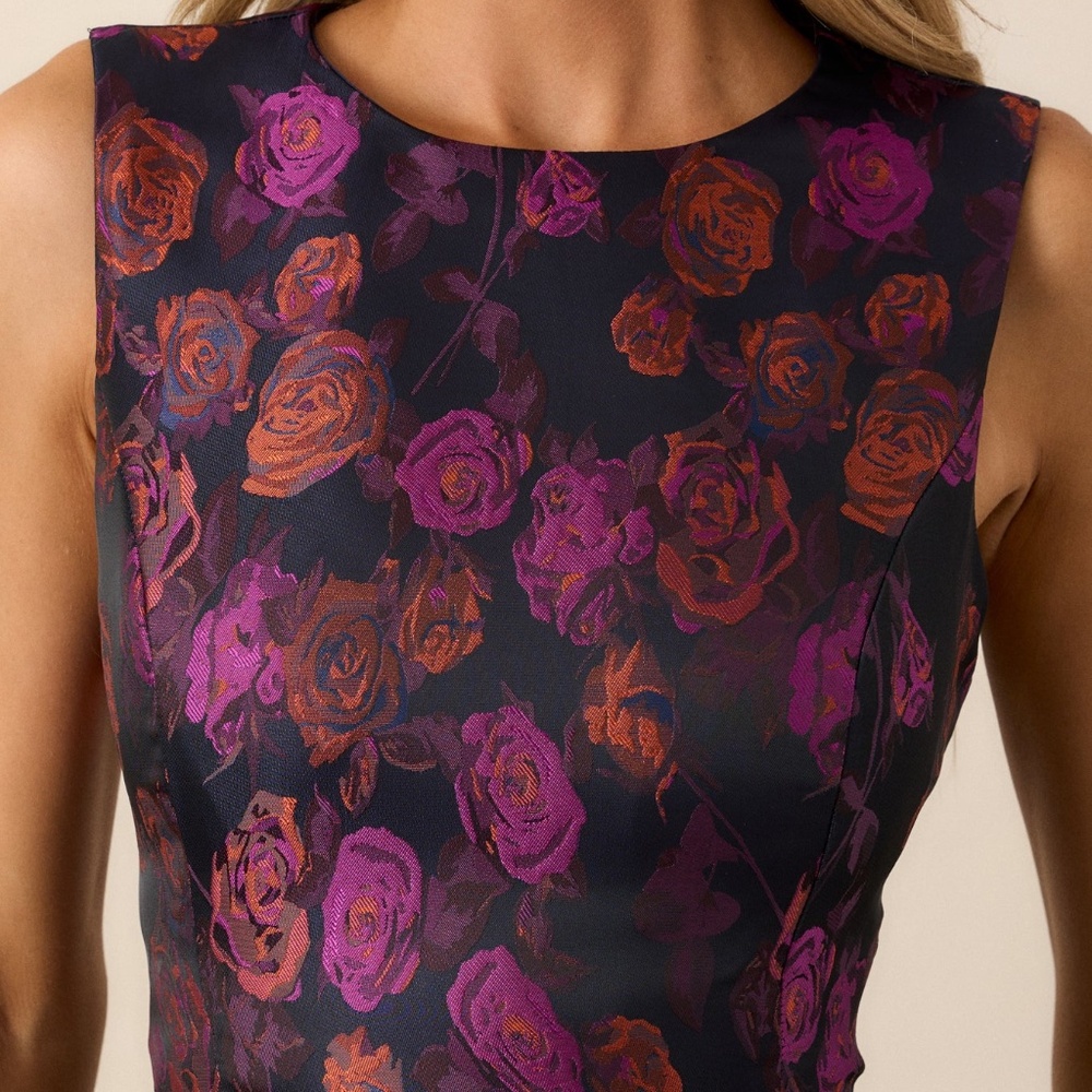 Red Dress Windswept Garden Purple Floral Drop Waist Midi Dress Size SS / Multi - Picture 2 of 3